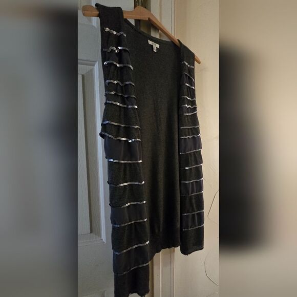 Cache Dark Gray and Silver Sequin Vest L - Picture 2 of 6